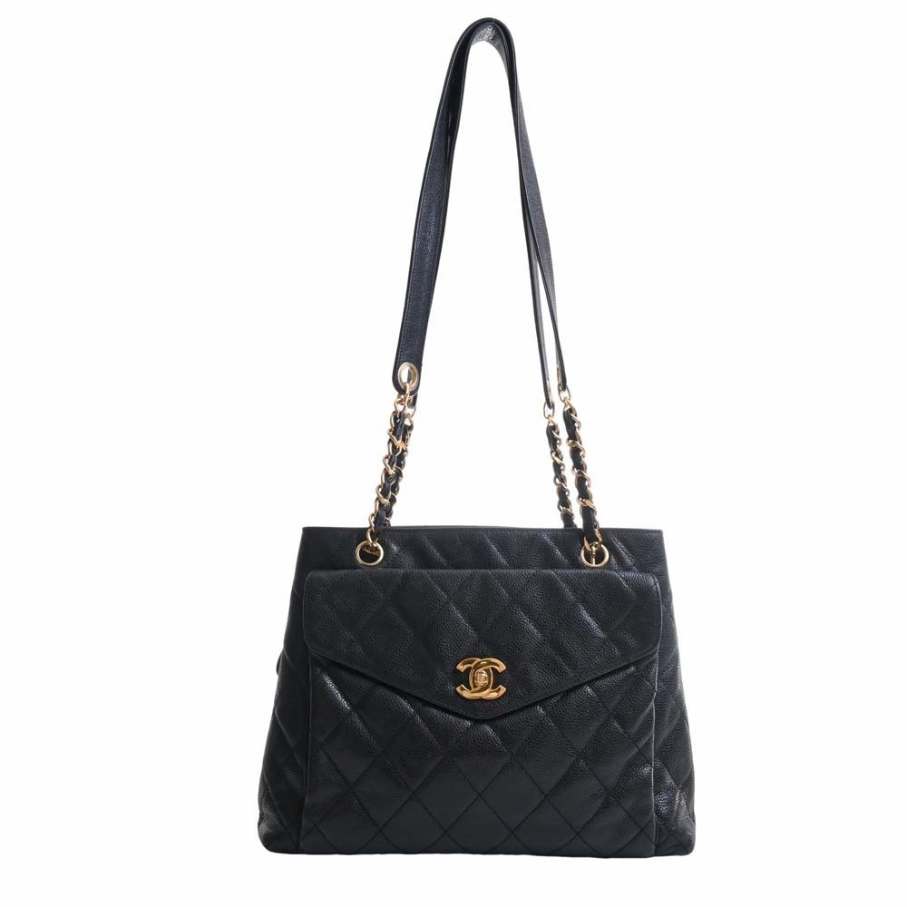 Chanel Caviar Skin Matelasse Coco Mark Chain Shoulder Bag Black